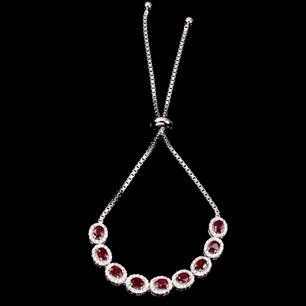 Red Ruby & CZ .925 Sterling Silver Bracelet